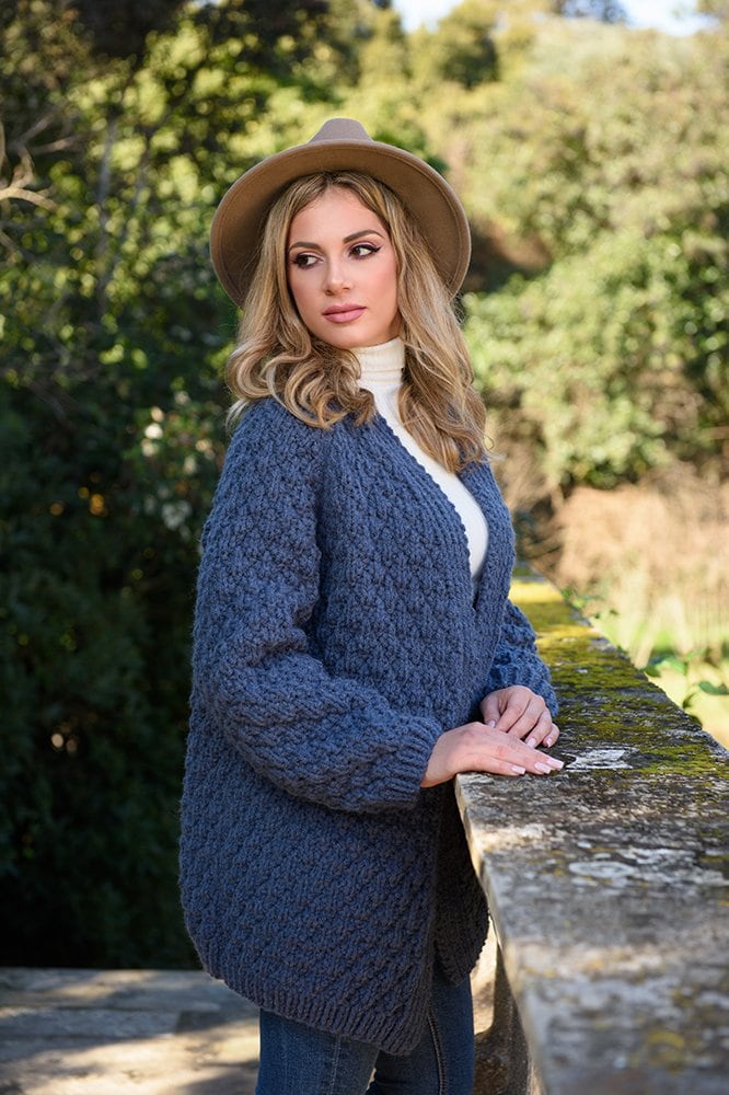 Women's Cardigan - Chunky Knit Cardigan + Cable Knit
