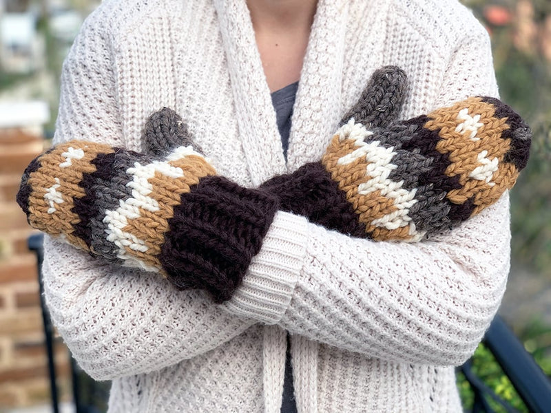 Bernie knitted mittens in four colours