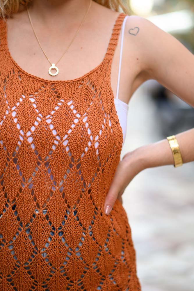 The Euterpe Tank Top Knitting Pattern (Diamond Leaf) - Handy Little Me Shop