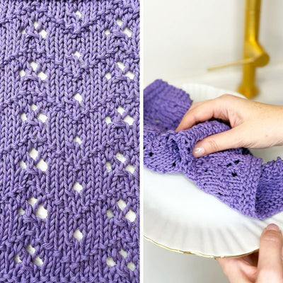 Violet Velvet Scalloped Ridge Dishcloth Knitting Pattern PDF