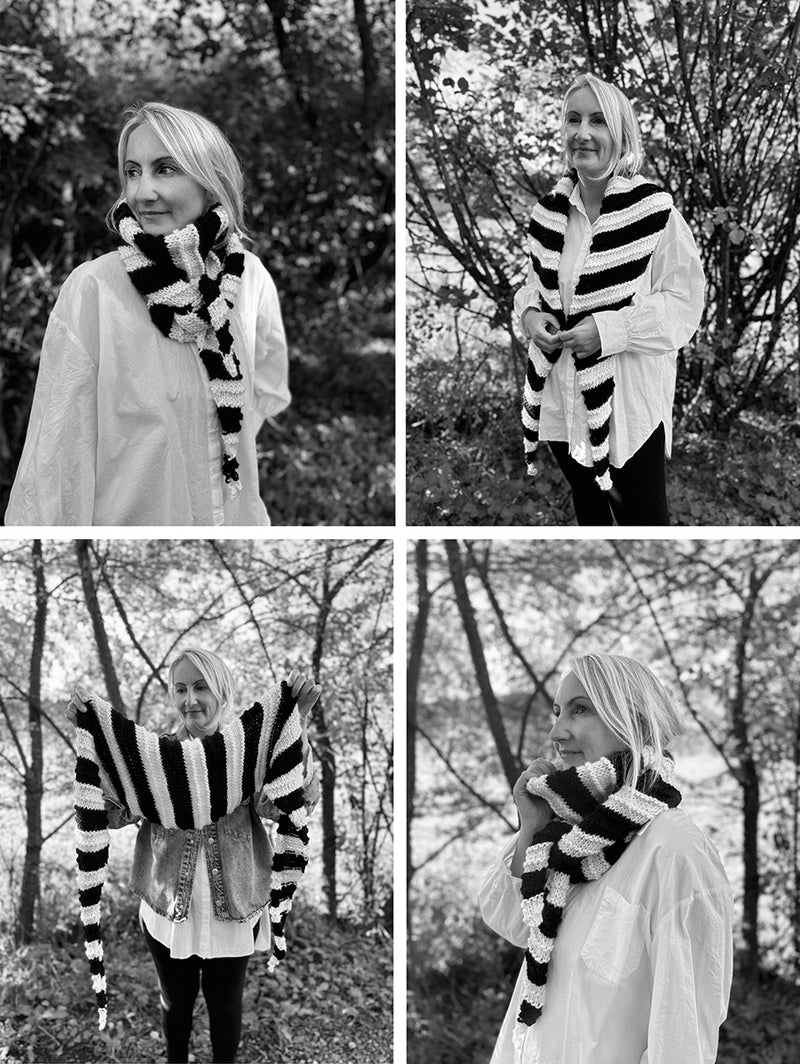 Black and White Skinny Scarf Knitting Pattern