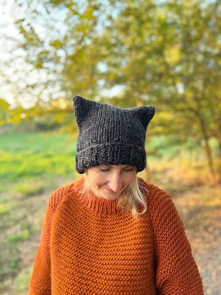 Crochet Cat Ear Beanie For Women | Cute Handmade Knit Hat (Brown, One Size)