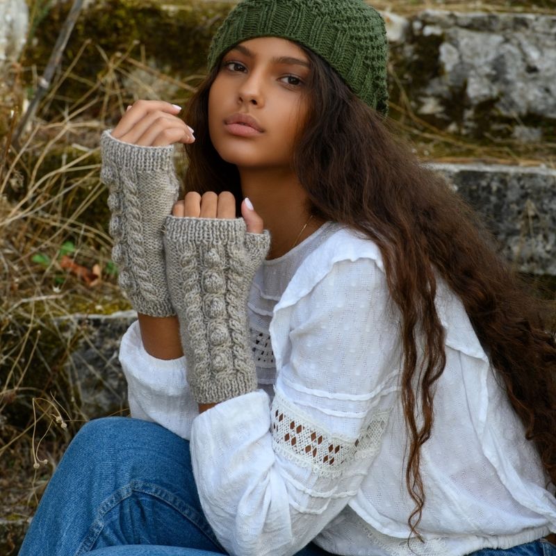 Cable Bobble Fingerless Mittens Pattern - Handy Little Me Shop