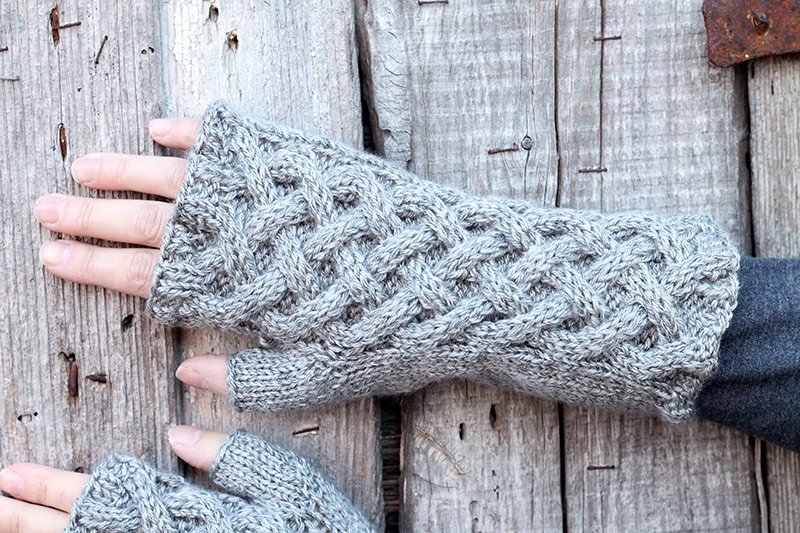 Celtic cable fingerless mittens