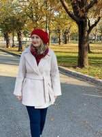 Knitted red beret outfit