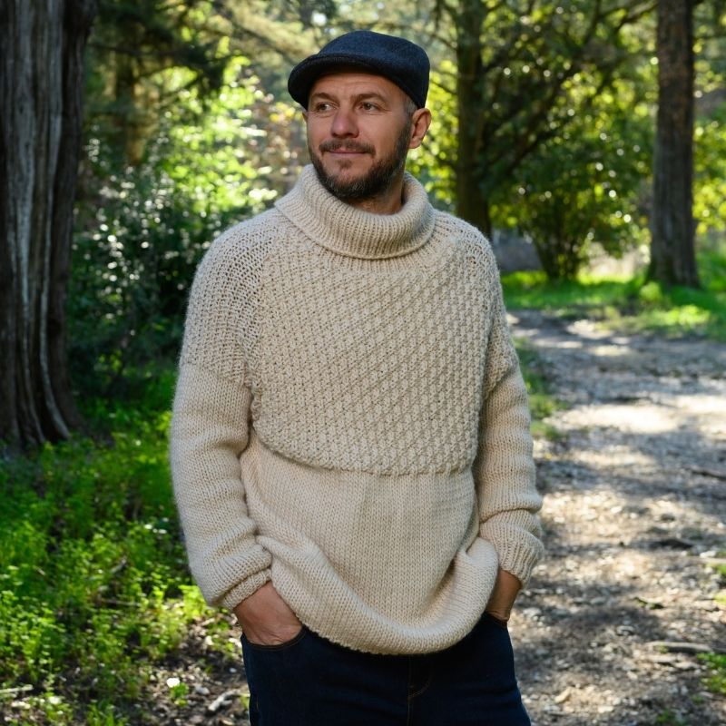 Knitting Pattern Fine Knit Roll Neck Jumper Men's Turtleneck