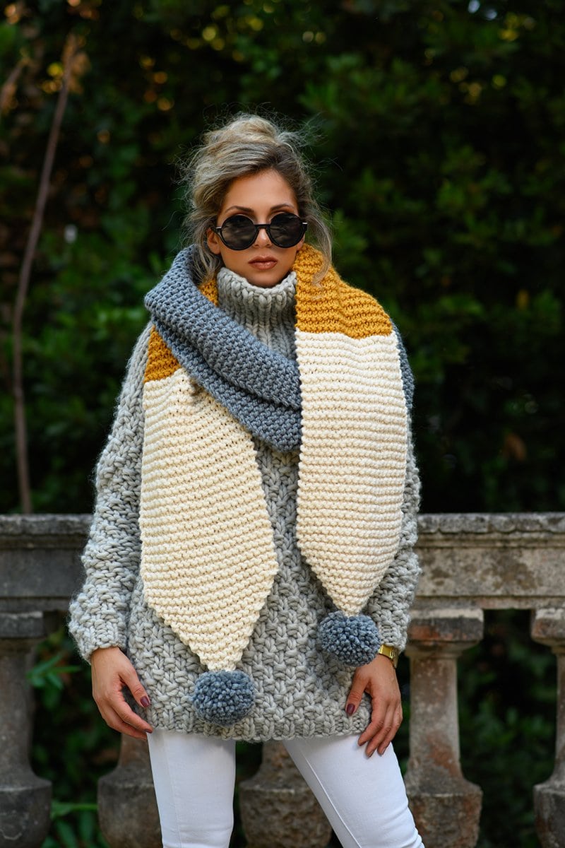 Pom Pom Scarf Knitting Pattern - Handy Little Me Shop