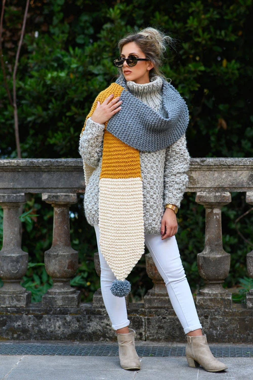 Pom Pom Scarf Knitting Pattern - Handy Little Me Shop