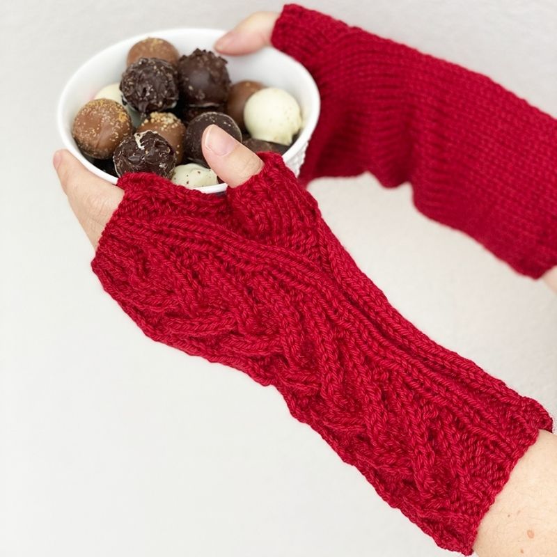 Regency Red Cable Knit Fingerless Gloves Pattern