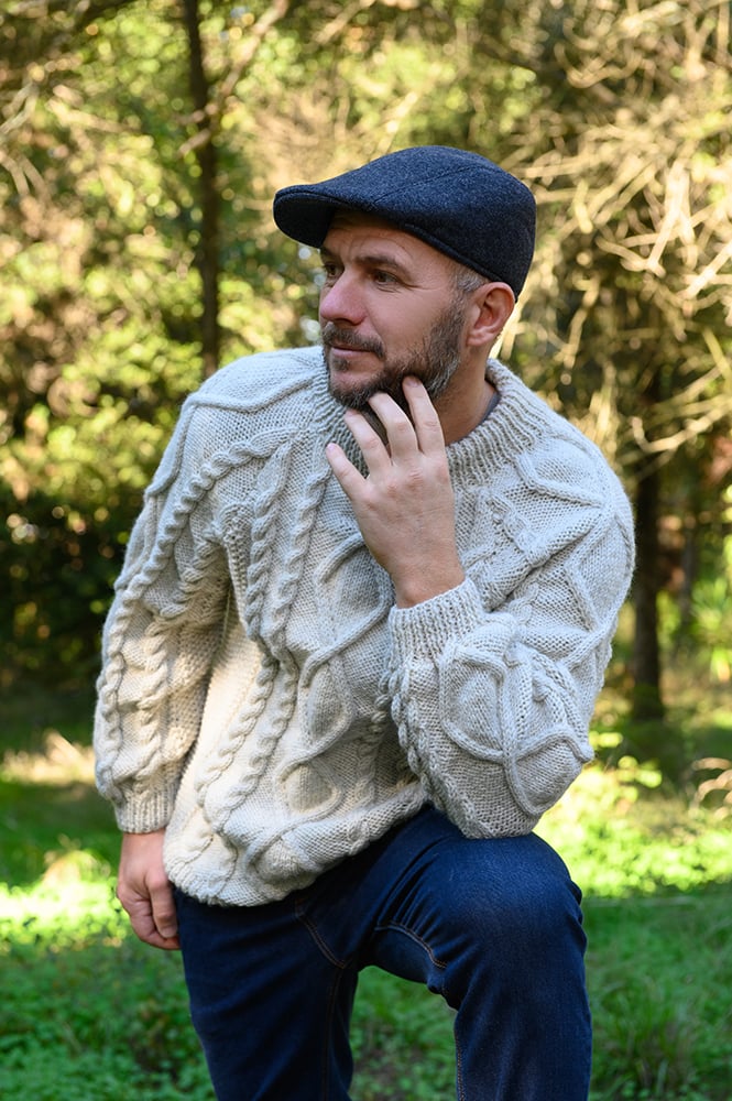 aran sweater with a diamond cable design