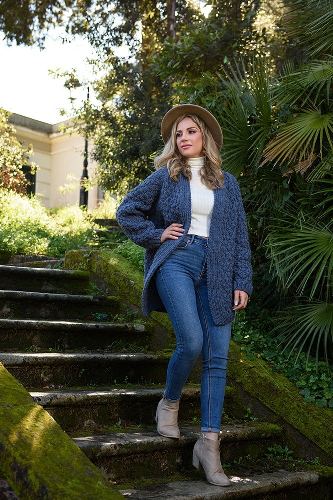 Claire's Modern Blue Cardigan Knitting Pattern - Main Image