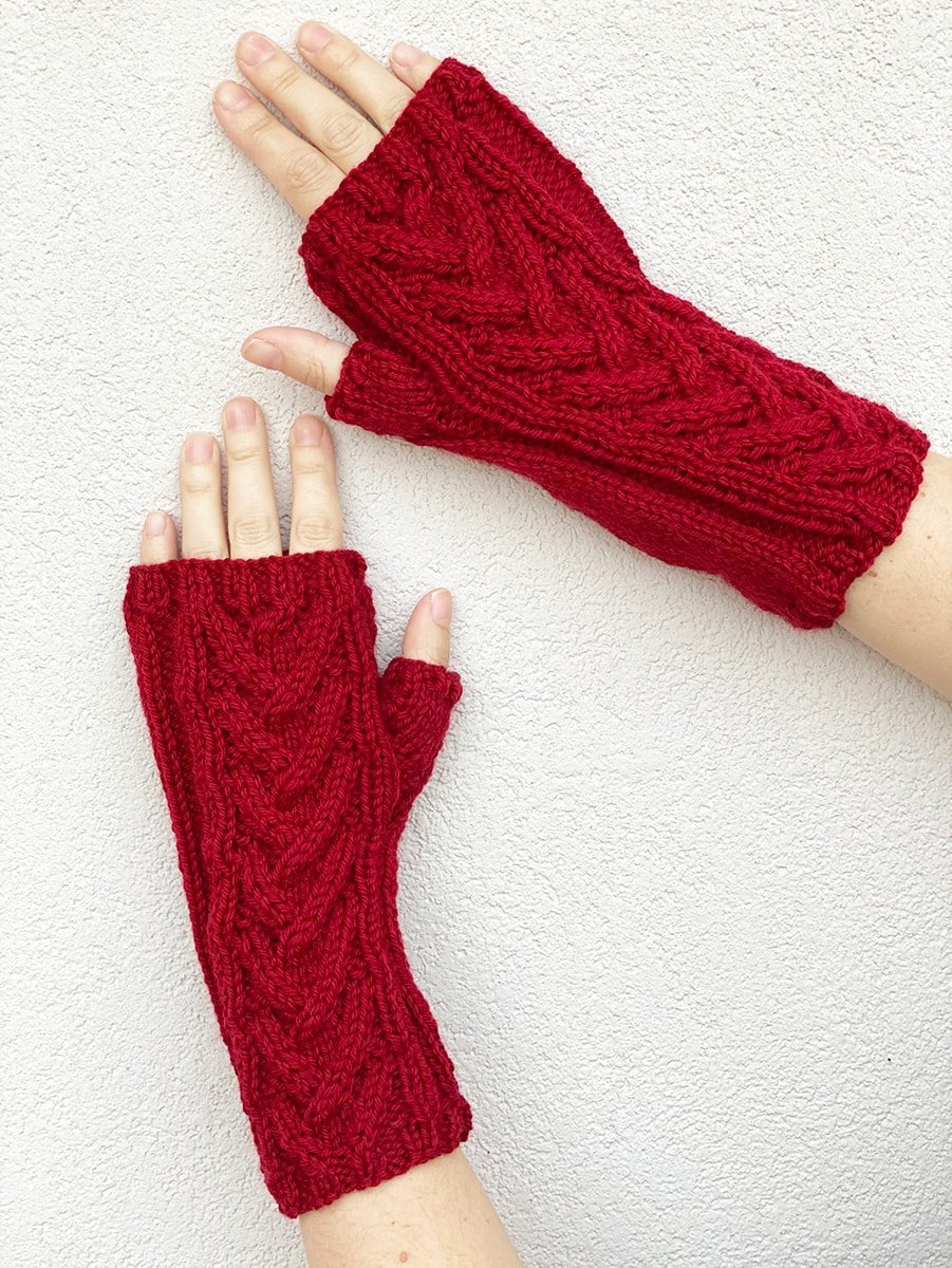 Regency Red Cable Knit Fingerless Gloves Pattern - Handy Little Me Shop