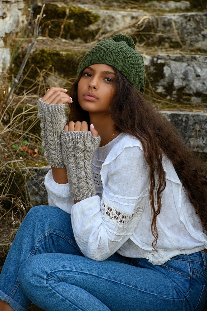 Cable Bobble Fingerless Mittens Pattern - Handy Little Me Shop