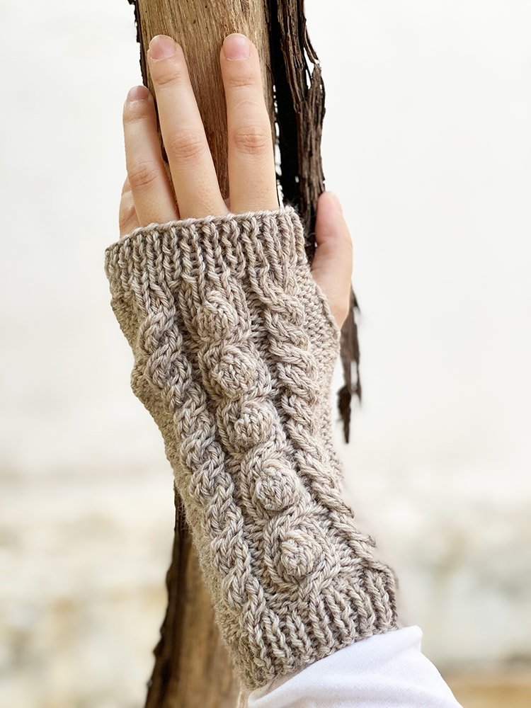 Cable Bobble Fingerless Mittens Pattern - Handy Little Me Shop