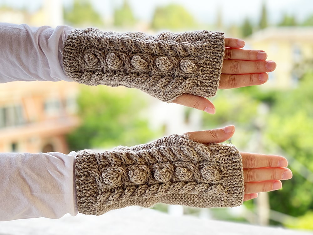 Cable Bobble Fingerless Mittens Pattern - Handy Little Me Shop