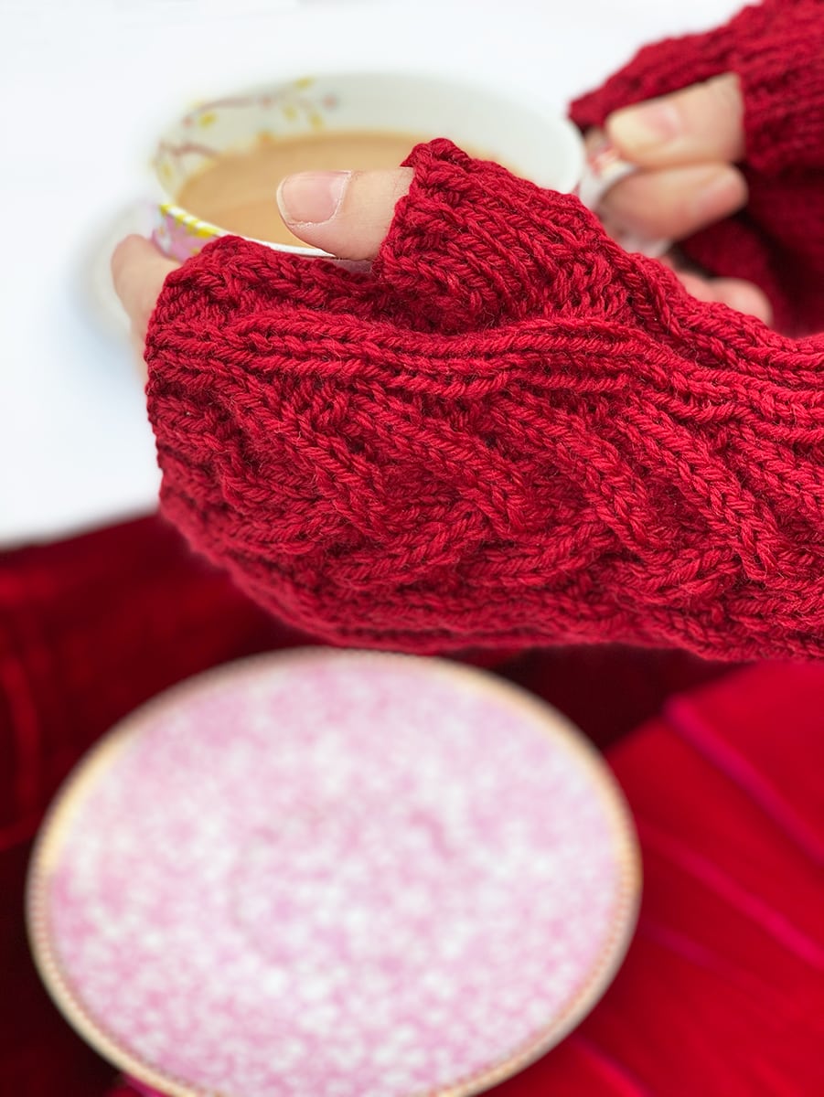 Regency Red Cable Knit Fingerless Gloves Pattern - Handy Little Me Shop