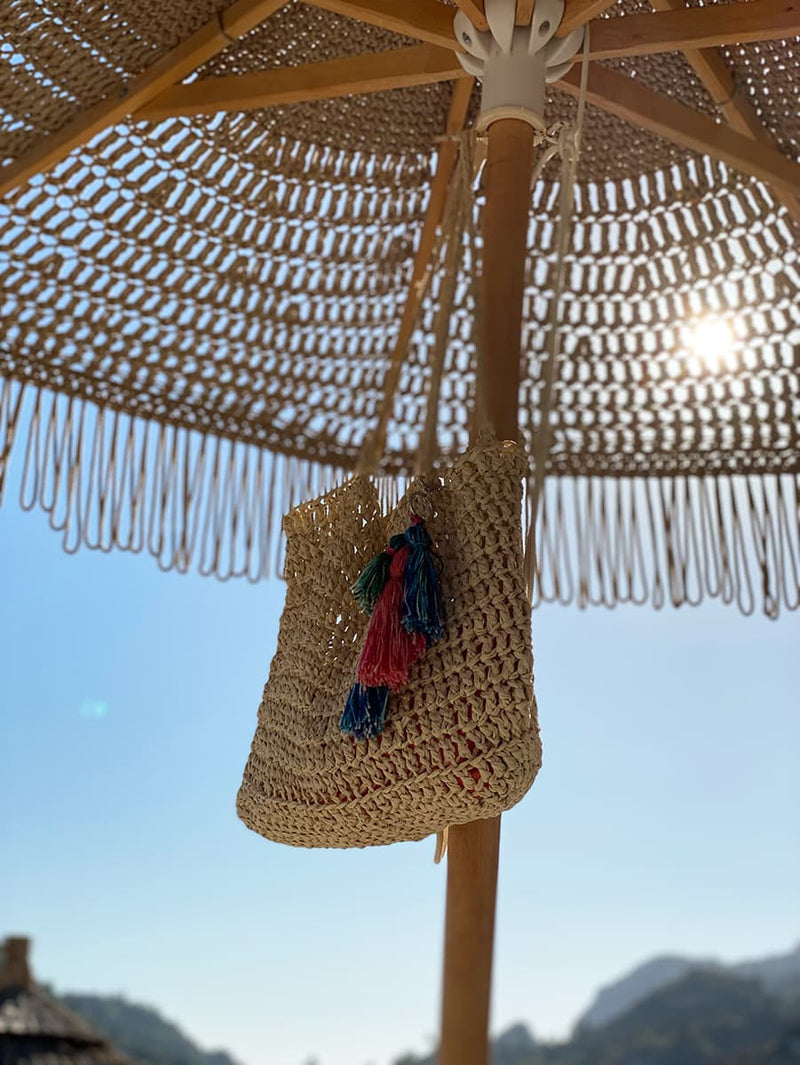 crochet beach bag with tassels