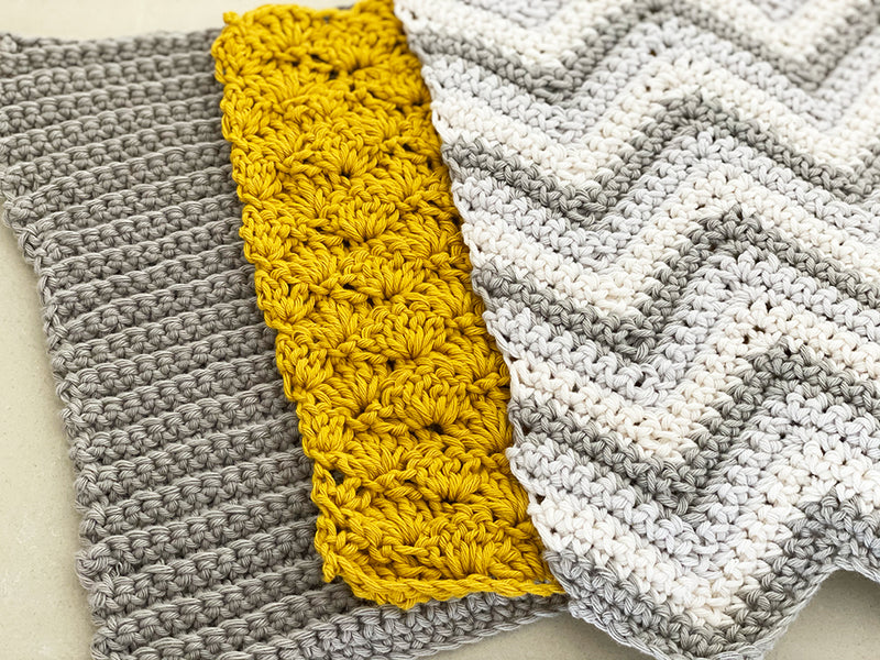 3 x Dishcloth Crochet Patterns - Basic Crochet Stitches