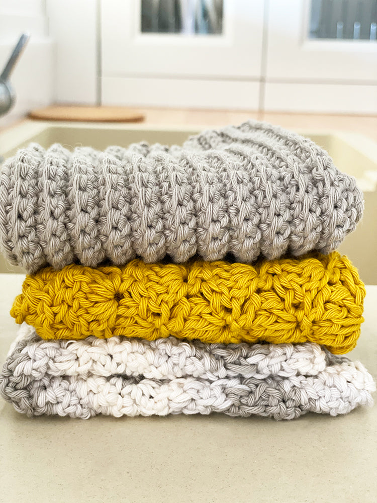 3 x Dishcloth Crochet Patterns - Basic Crochet Stitches