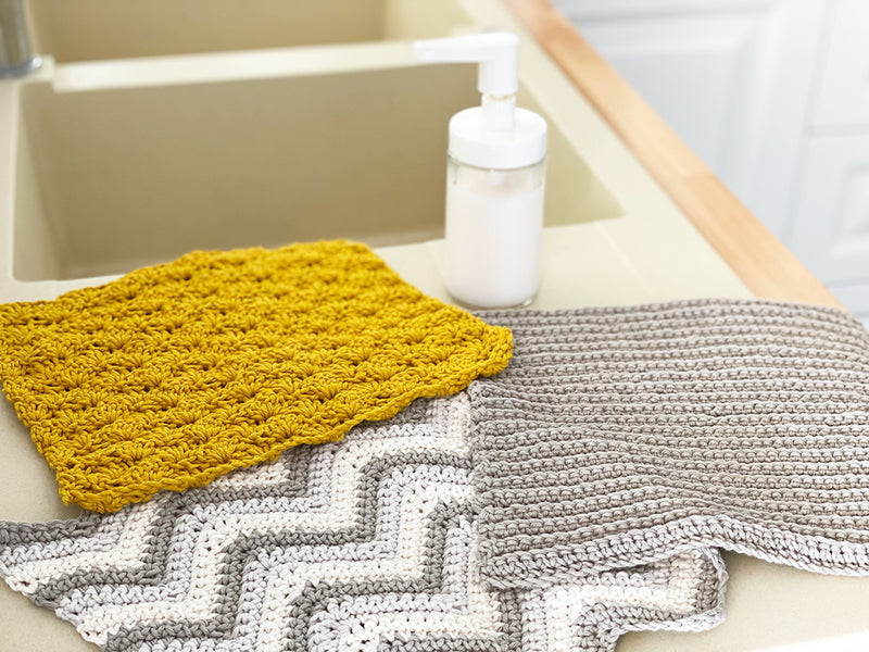 Set of 3 Hand Crocheted Washcloths Dishcloths Kitchen Cloths 