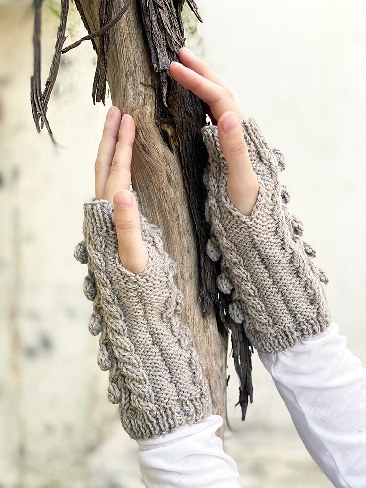 Cable Bobble Fingerless Mittens Pattern - Handy Little Me Shop