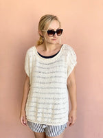 front view of the dropped stitch knit top