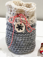 Christmas Crochet gift bag in grey and white yarn