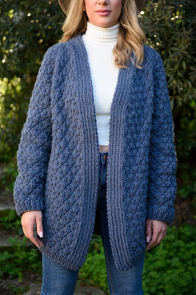 Claire's Modern Blue Cardigan Knitting Pattern