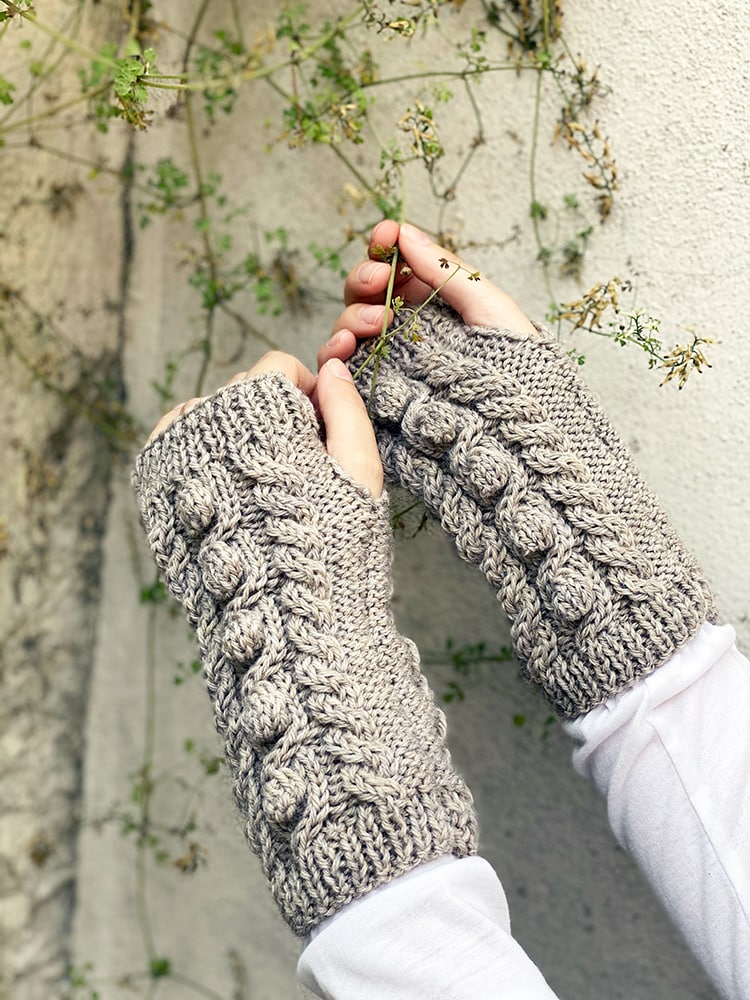 Cable Bobble Fingerless Mittens Pattern