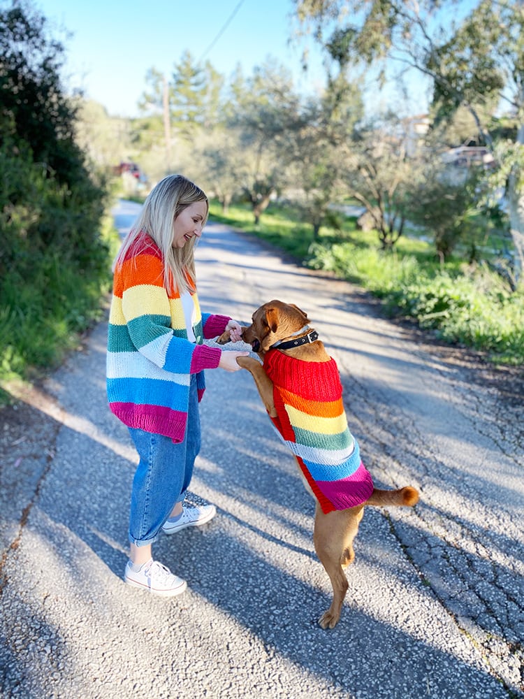 matching rainbow sweaters