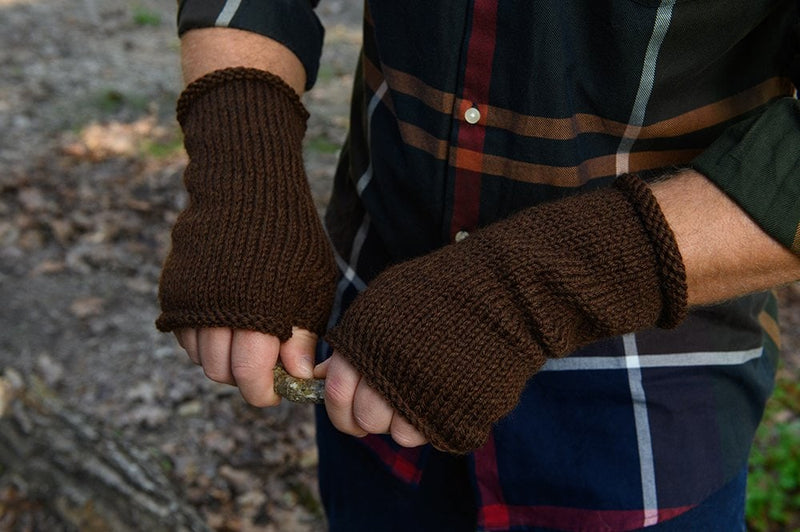 mens fingerless gloves knit in worsted weight yarn