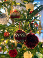 plaid ornaments on Christmas tree