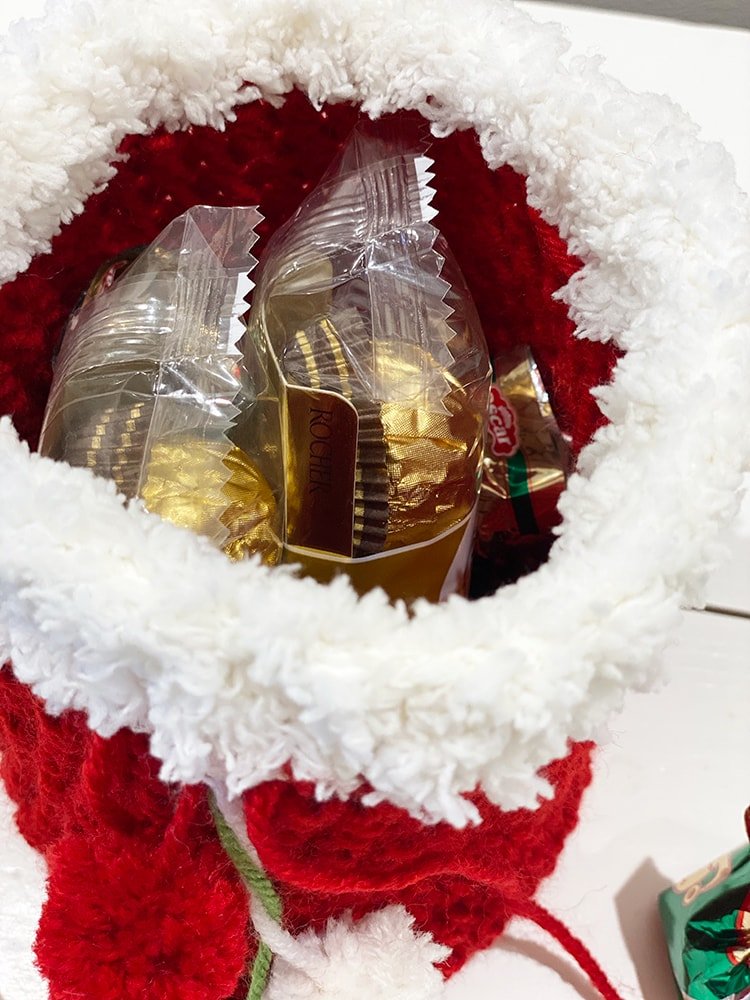 Santa sack drawstring bag with sweets inside