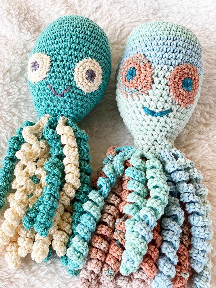 two crochet octopus